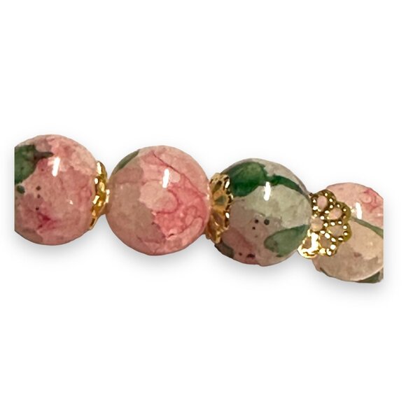 Crackled Glass Ombre Cherry Blossom Bracelet With Gold Accents Elastic Fit 6.5-7 - Picture 7 of 9